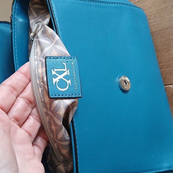 New Christian Lacroix Steel Blue Faux Leather Satchel Handbag - Picture 5 of 17